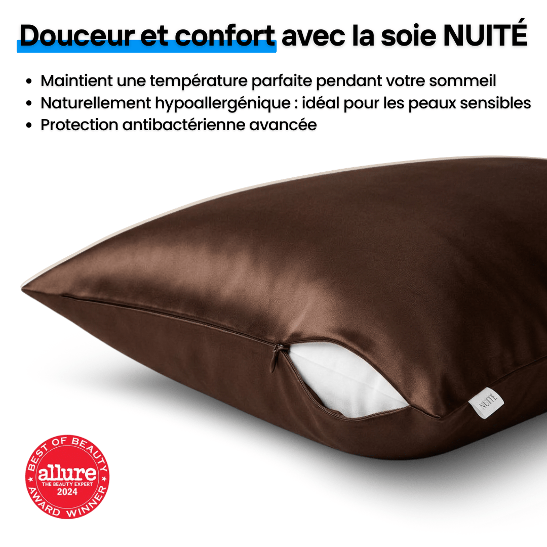 Taie d'Oreiller en Soie Premium - Nº40 Ébène Royal - NUITE®